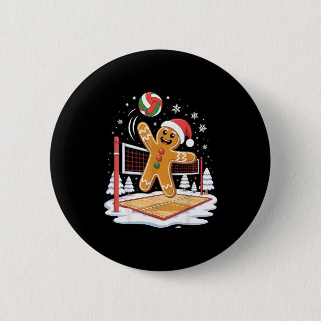 Chapa Redonda De 5 Cm Funny Gingerbread Volleyball Player Christmas  (Anverso)