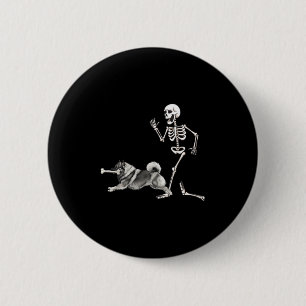 Chapa Redonda De 5 Cm Funny Halloween Keeshond Y Skeleton