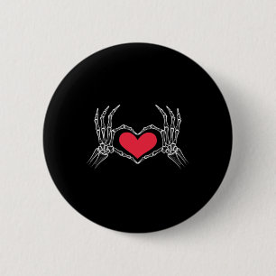 Chapa Redonda De 5 Cm Funny Halloween Skeleton Hand Heart Rótulo Love Re