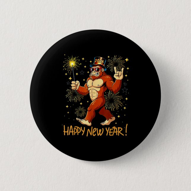 Chapa Redonda De 5 Cm Funny Happy New Year 2026 Bigfoot Lovers New Years (Anverso)