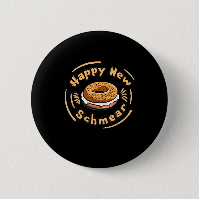 Chapa Redonda De 5 Cm Funny Happy New Year Bagel &amp; Schmear Jewish Br (Anverso)