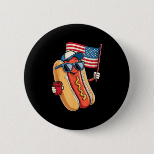 Chapa Redonda De 5 Cm Funny Hotdog Fast Food Patriotic America Flag 4