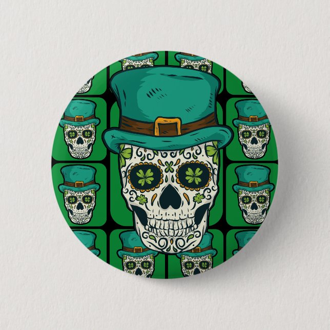 Chapa Redonda De 5 Cm Funny Irish Sugar Skull St Patricks Day Pirate Bon (Anverso)