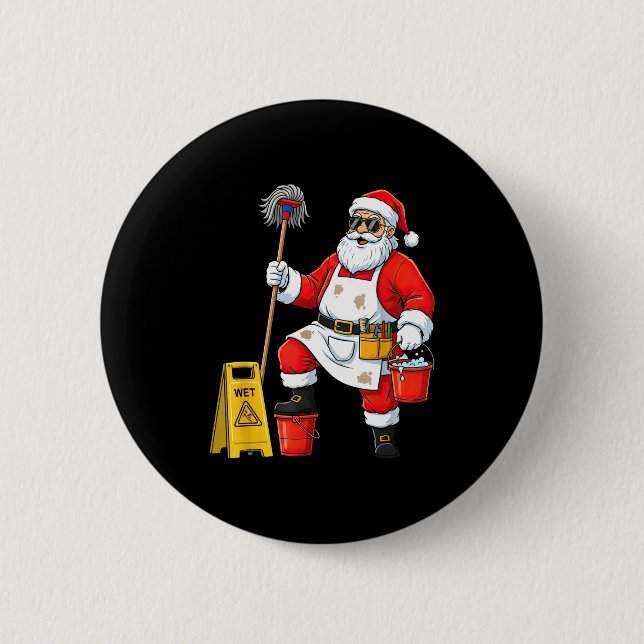 Chapa Redonda De 5 Cm Funny Janitor Santa Christmas Graphic Cleaner Clea (Anverso)