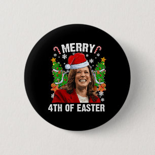 Chapa Redonda De 5 Cm Funny Kamala Harris Navidades Santa Hat Merry 4