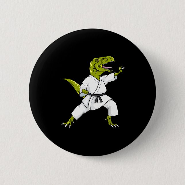 Chapa Redonda De 5 Cm Funny Karatesaurus T-rex Dinosaur Karate Samurai D (Anverso)