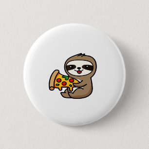 Chapa Redonda De 5 Cm Funny Kawaii Chibi Sloth con Pizza � Personalizado
