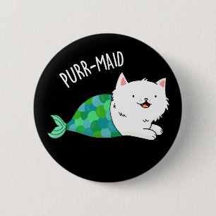 Chapa Redonda De 5 Cm Funny Kitty Cat Mermaid Pun Dark BG