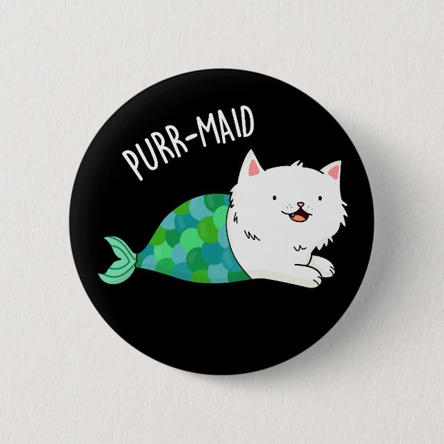 Chapa Redonda De 5 Cm Funny Kitty Cat Mermaid Pun Dark BG (Anverso)