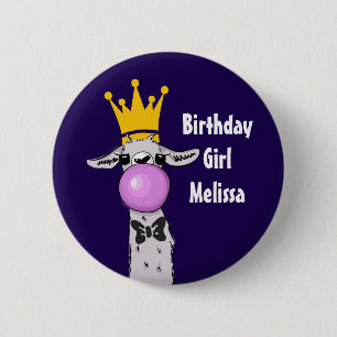 Chapa Redonda De 5 Cm Funny Llama Ilustracion Chica de cumpleaños