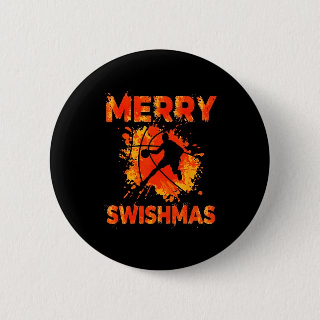 Chapa Redonda De 5 Cm Funny Merry Swishmas Ugly Christmas Basketball Pla (Anverso)