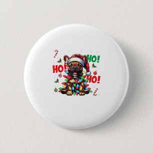 Chapa Redonda De 5 Cm Funny Navidades de Bulldog francés Santa Hat Light