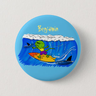 Chapa Redonda De 5 Cm Funny personalizado de surf con lagarto frito