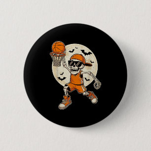 Chapa Redonda De 5 Cm Funny Personalizado Skeleton Baloncesto Halloween
