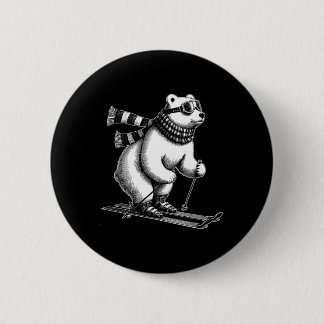 Chapa Redonda De 5 Cm Funny Polar Bear Loves Skiing In The Snow On Ski H