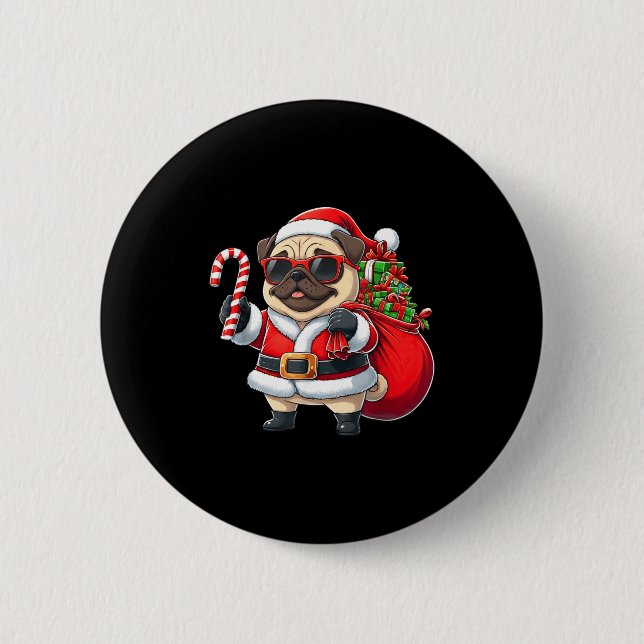 Chapa Redonda De 5 Cm Funny Pug Christmas Santa Outfit Xmas Mom Dad Kids (Anverso)