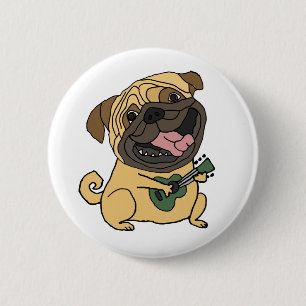 Chapa Redonda De 5 Cm Funny Pug Jugando Al Personalizado Ukulele