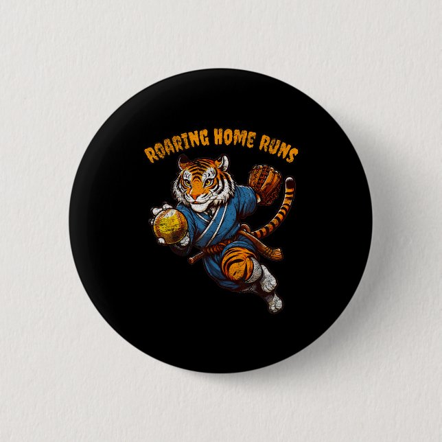 Chapa Redonda De 5 Cm Funny Quote Roaring Home Run Ball Retro Tiger Love (Anverso)