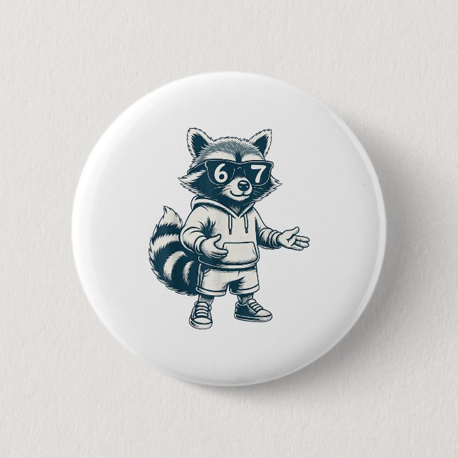 Chapa Redonda De 5 Cm Funny Raccoon 67 Meme Six Seven  (Anverso)