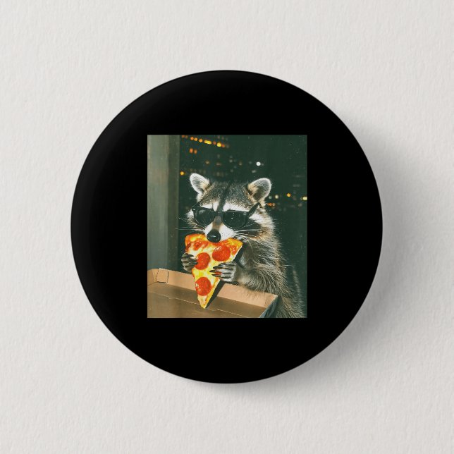 Chapa Redonda De 5 Cm Funny Raccoon Eating Zza Animal Meme Men Women Kid (Anverso)