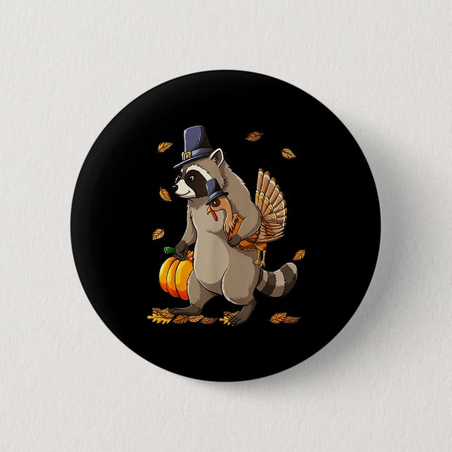 Chapa Redonda De 5 Cm Funny Raccoon Turkey Pumpkin Thanksgiving Gift Men (Anverso)