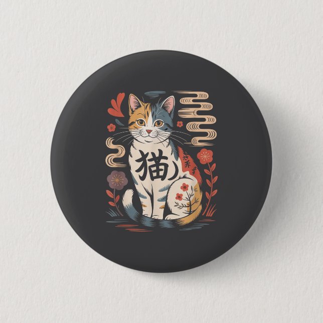 Chapa Redonda De 5 Cm Funny Retro Kawaii Japanese Neko Cat Anime Manga L (Anverso)