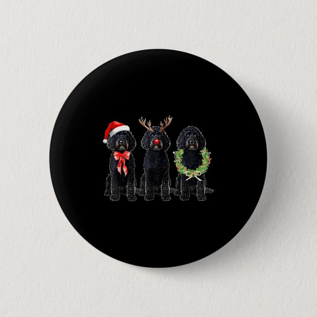 Chapa Redonda De 5 Cm Funny Retro Santa Black Goldendoodle Dog Reindeer  (Anverso)