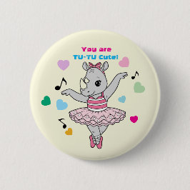 Chapa Redonda De 5 Cm Funny Rhino Ballerina "Tu-Tu Cute" Girls Valentine