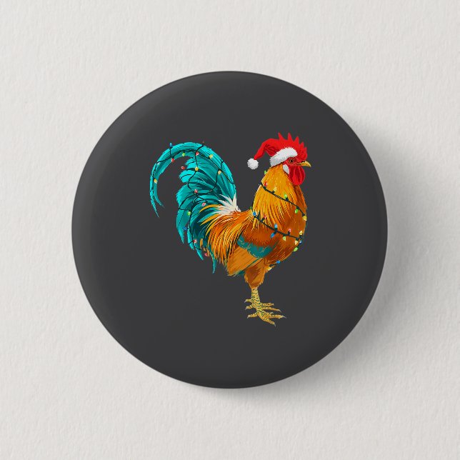 Chapa Redonda De 5 Cm Funny Rooster Chicken Santa Christmas Lights Farme (Anverso)