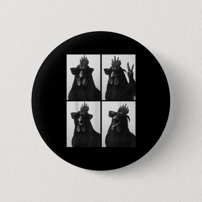 Chapa Redonda De 5 Cm Funny Rooster With Sungles Photobooth Selfie Farm  (Anverso)