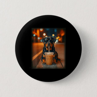 Chapa Redonda De 5 Cm Funny rottweiler drinking iced coffee lover dog