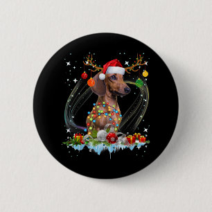 Chapa Redonda De 5 Cm Funny Santa Dachshund Reindeer Light Navidades
