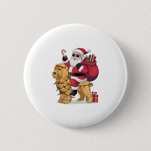 Chapa Redonda De 5 Cm Funny Santa Riding Goldendoodle Dog Navidades