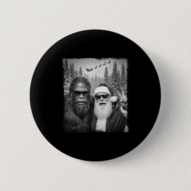 Chapa Redonda De 5 Cm Funny Sasquatch Meme Cool Selfie With Santa Christ (Anverso)