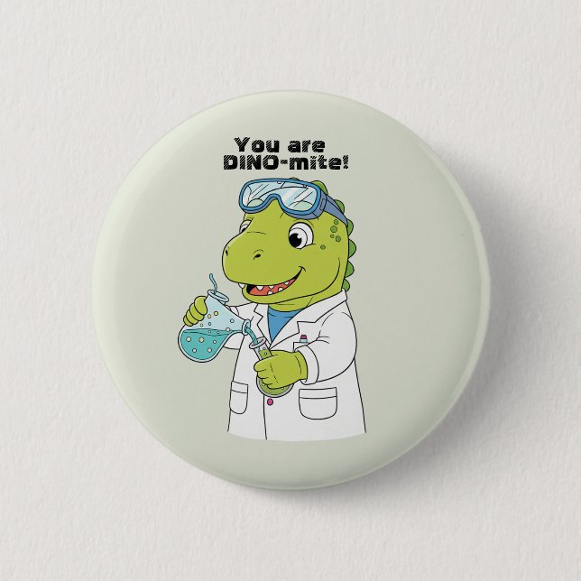 Chapa Redonda De 5 Cm Funny Science Dinosaur Chemist "Dino-mite" Valenti (Anverso)