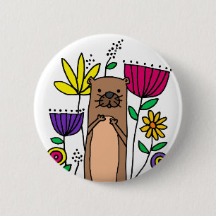 Chapa Redonda De 5 Cm Funny Sea Otter en Flower Garden Personalizado