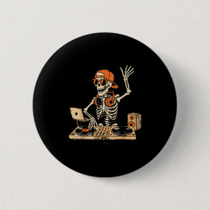 Chapa Redonda De 5 Cm Funny Skeleton Dj Halloween Costume Music Avers M