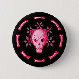 Chapa Redonda De 5 Cm Funny Skull Design - Calavera rosa con gusano feli