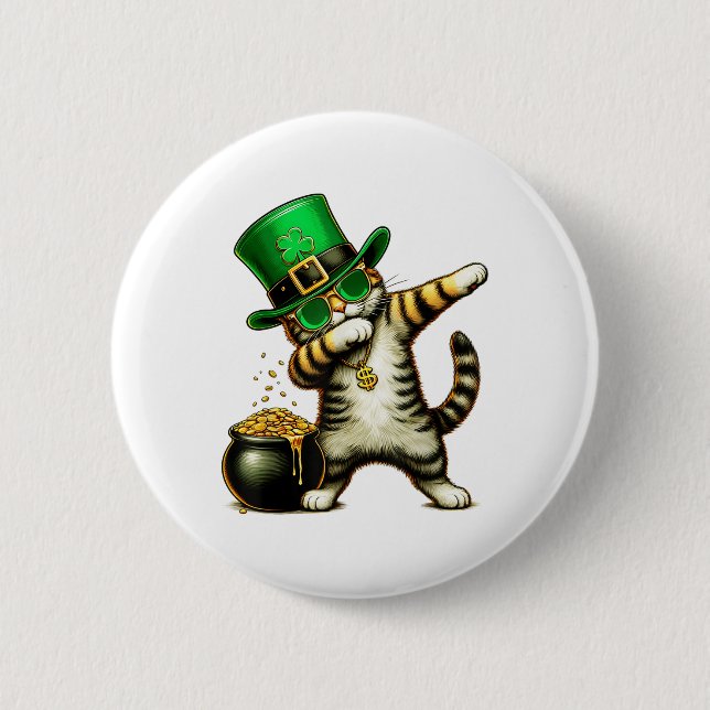 Chapa Redonda De 5 Cm Funny St Patricks Day Dabbing Cat St Paddy (Anverso)