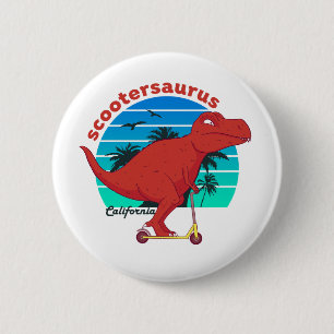 Chapa Redonda De 5 Cm Funny T-Rex Dinosaur Riding Scooter Scootersaurus