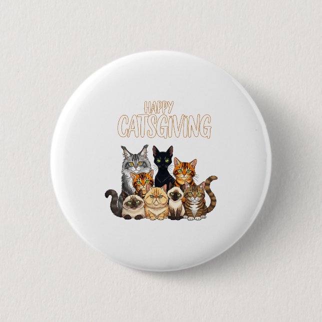 Chapa Redonda De 5 Cm Funny Thanksgiving Cat Lovers Gift Happy Catsgivin (Anverso)