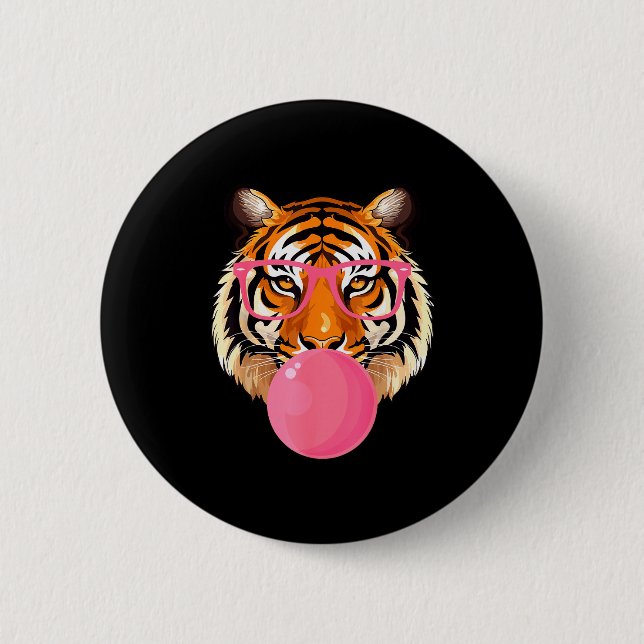 Chapa Redonda De 5 Cm Funny Tiger Gles Blowing Bubble Gum Cute Tiger Fac (Anverso)