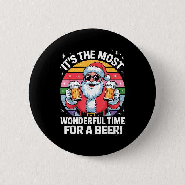 Chapa Redonda De 5 Cm Funny Time For A Beer Santa Christmas  (Anverso)