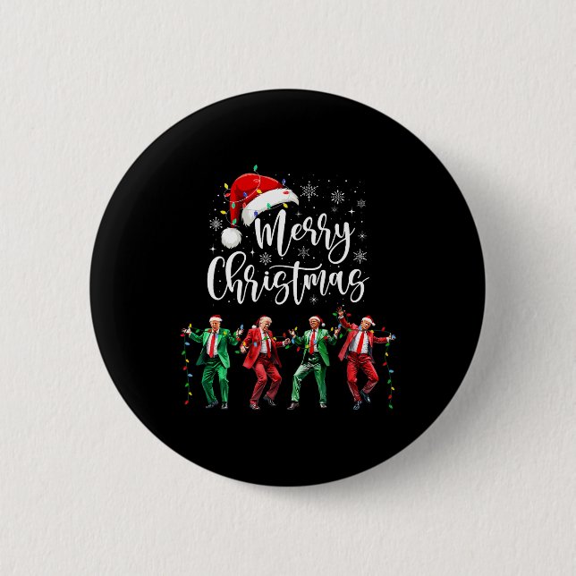 Chapa Redonda De 5 Cm Funny Trump baila Papá Noel Feliz Navidad (Anverso)