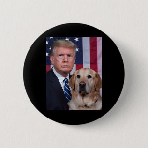 Chapa Redonda De 5 Cm Funny Trump Y El Perro Golden Retriever