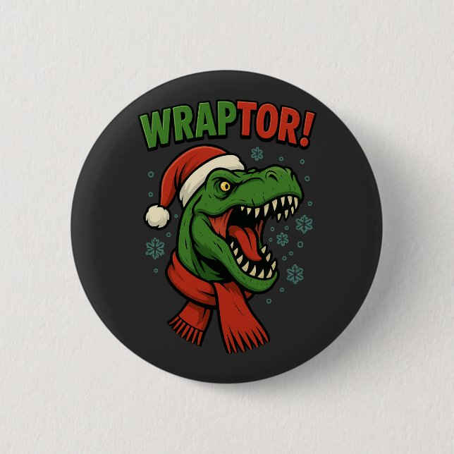 Chapa Redonda De 5 Cm Funny Wraptor T-Rex Dinosaur Christmas Pun (Anverso)