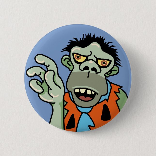 Chapa Redonda De 5 Cm Funny Zombie Caveman (Anverso)