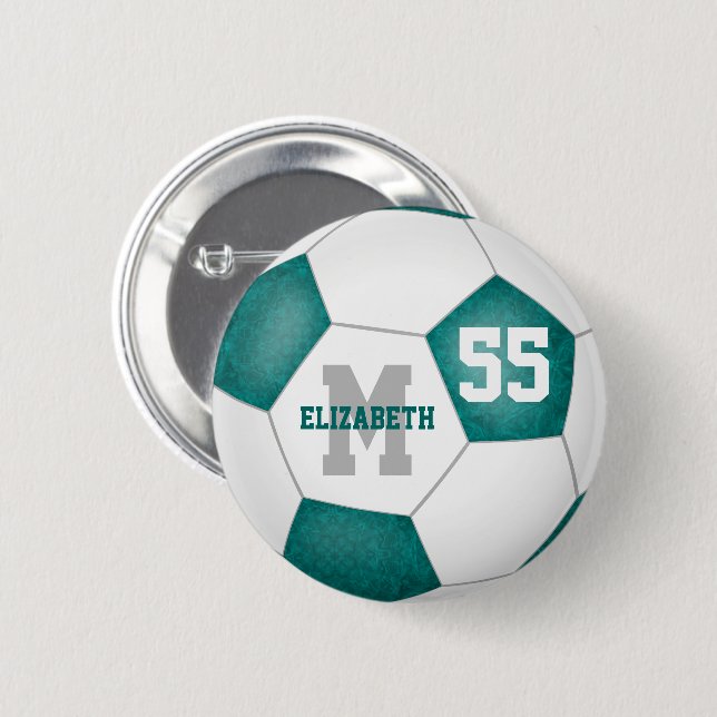 Chapa Redonda De 5 Cm Fútbol de niñera gris verde azulado personalizado (Anverso y reverso)