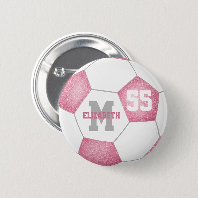 Chapa Redonda De 5 Cm fútbol femenino gris y rosa personalizado (Anverso y reverso)