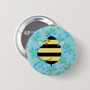 Chapa Redonda De 5 Cm Futura Mamá Abeja Floral Azul Turquesa